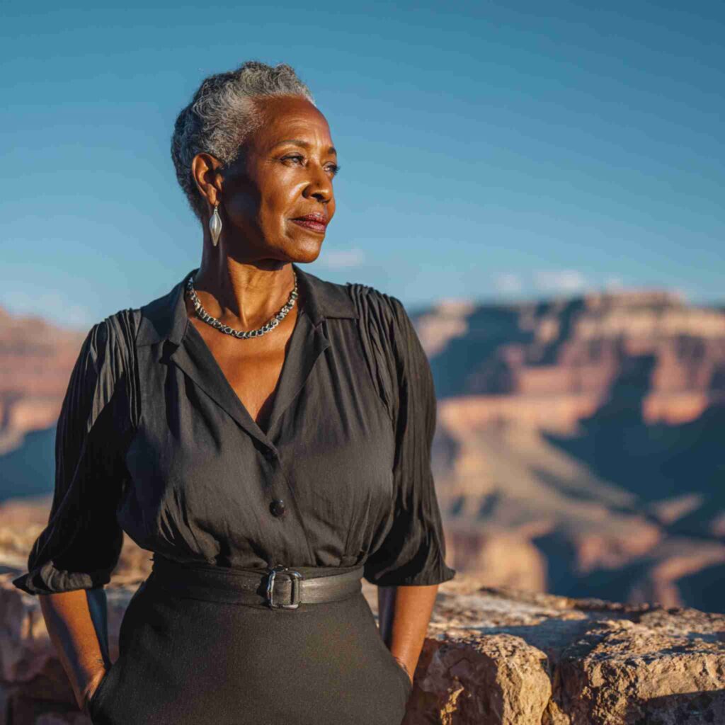 a black mature woman in her late 50s