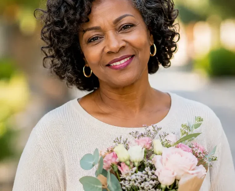 Gentle smile in a garden setting